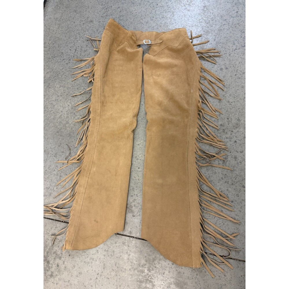 Vtg Chap Parel Leather Chaps Adult 37x32 Fringe Western Cowboy Trail Riding 70s